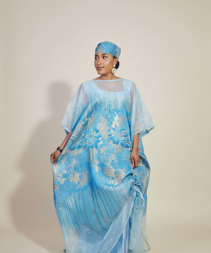 Ensemble amma brocart organza rétractable - Bleu