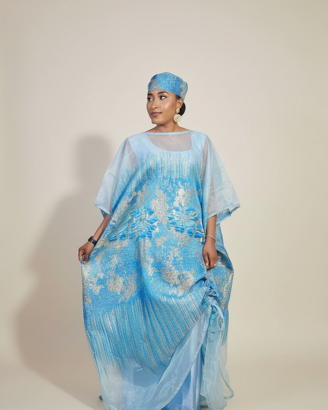 Ensemble amma brocart organza rétractable - Bleu