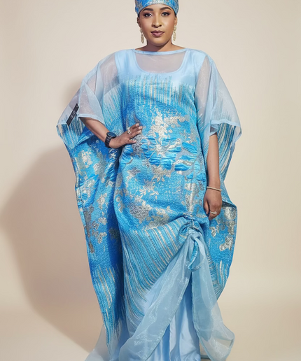 Ensemble amma brocart organza rétractable - Bleu