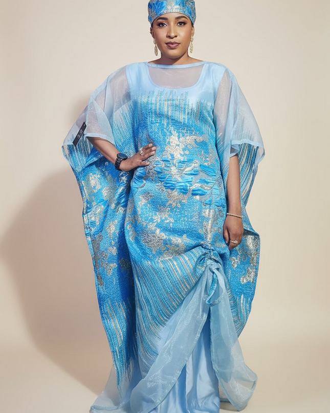 Ensemble amma brocart organza rétractable - Bleu