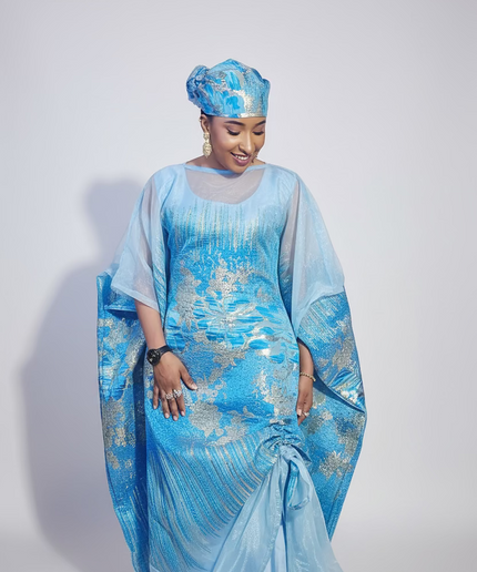 Ensemble amma brocart organza rétractable - Bleu