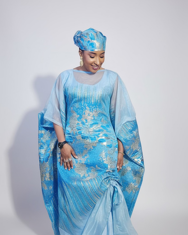 Ensemble amma brocart organza rétractable - Bleu