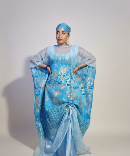 Ensemble amma brocart organza rétractable - Bleu