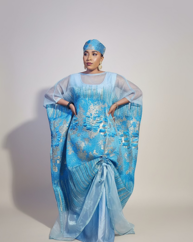 Ensemble amma brocart organza rétractable - Bleu
