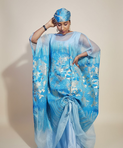 Ensemble amma brocart organza rétractable - Bleu