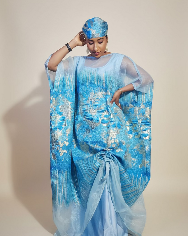 Ensemble amma brocart organza rétractable - Bleu