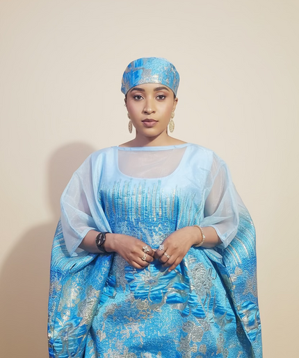 Ensemble amma brocart organza rétractable - Bleu