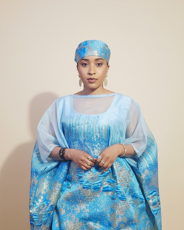 Ensemble amma brocart organza rétractable - Bleu