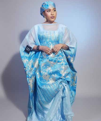 Ensemble amma brocart organza rétractable - Bleu