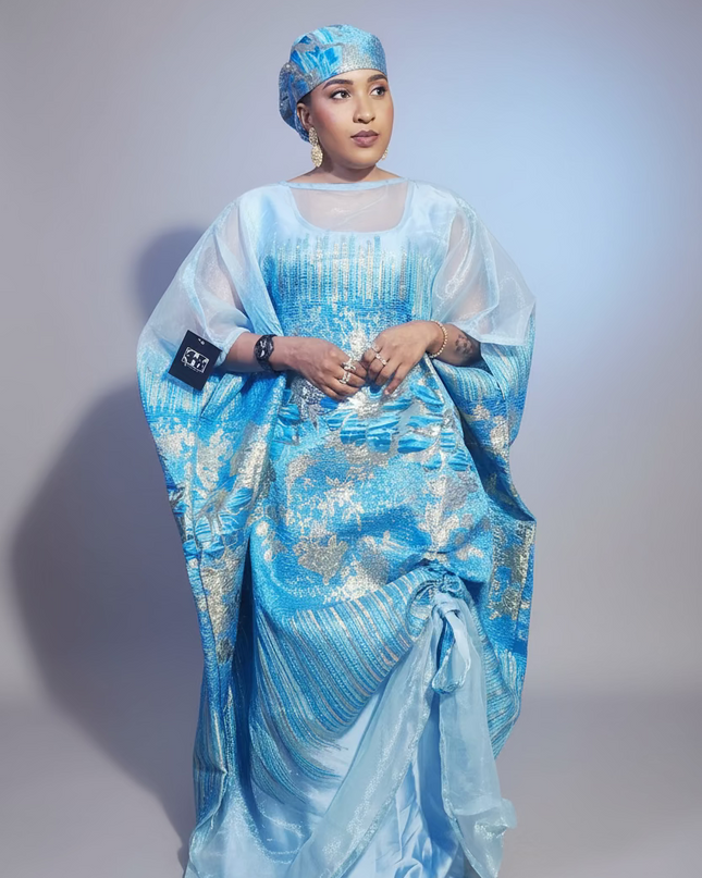 Ensemble amma brocart organza rétractable - Bleu