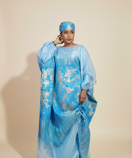 Ensemble amma brocart organza rétractable - Bleu