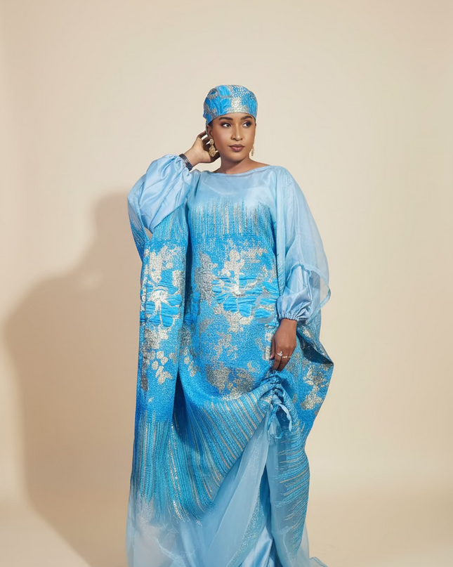 Ensemble amma brocart organza rétractable - Bleu