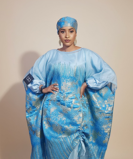 Ensemble amma brocart organza rétractable - Bleu