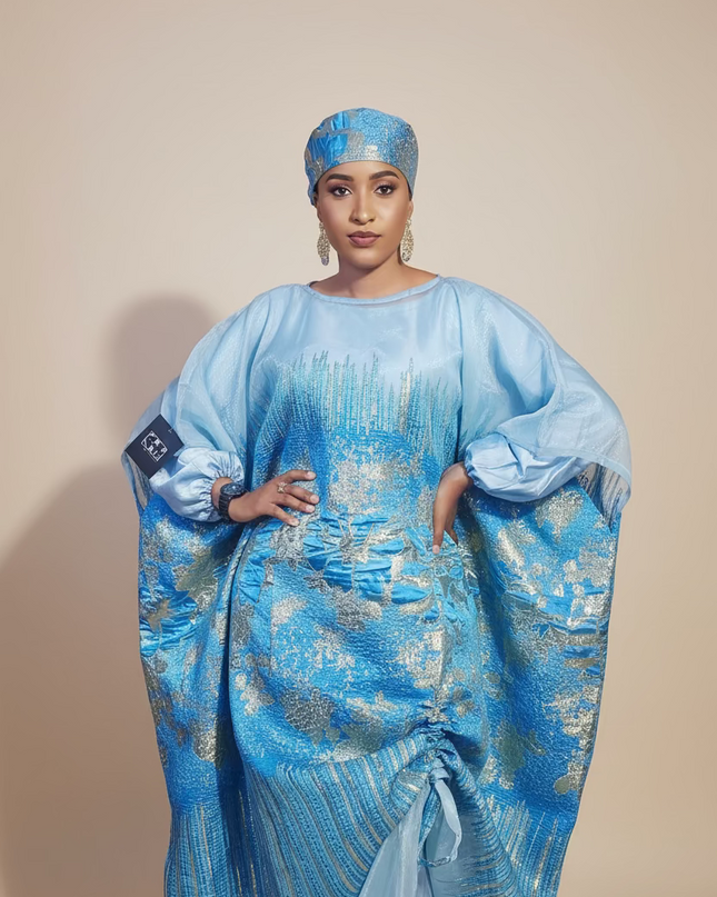 Ensemble amma brocart organza rétractable - Bleu