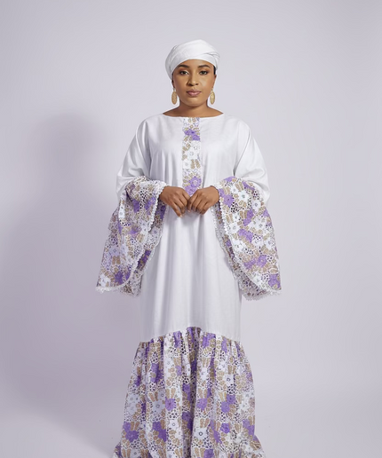 Kaftan bazin dentelle fatim   - Mauve