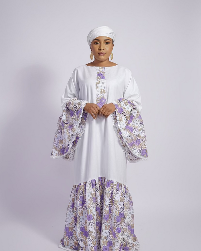 Kaftan bazin dentelle fatim   - Mauve