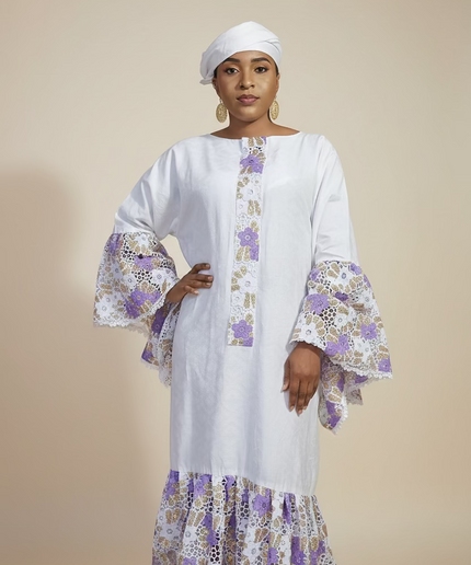 Kaftan bazin dentelle fatim   - Mauve