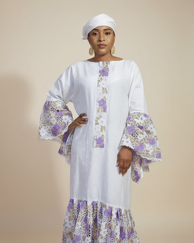 Kaftan bazin dentelle fatim   - Mauve