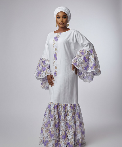 Kaftan bazin dentelle fatim   - Mauve