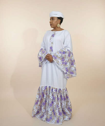 Kaftan bazin dentelle fatim   - Mauve