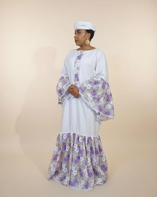 Kaftan bazin dentelle fatim   - Mauve