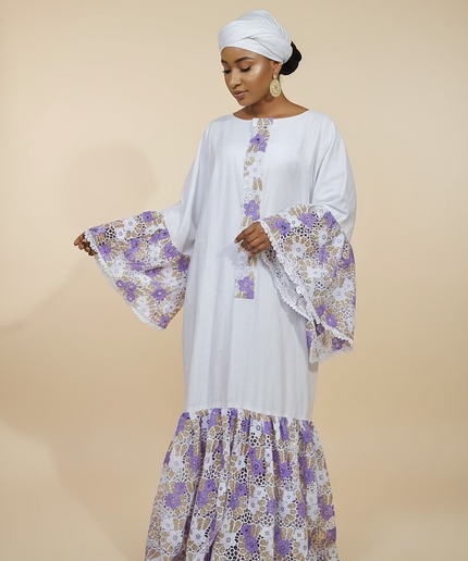 Kaftan bazin dentelle fatim   - Mauve