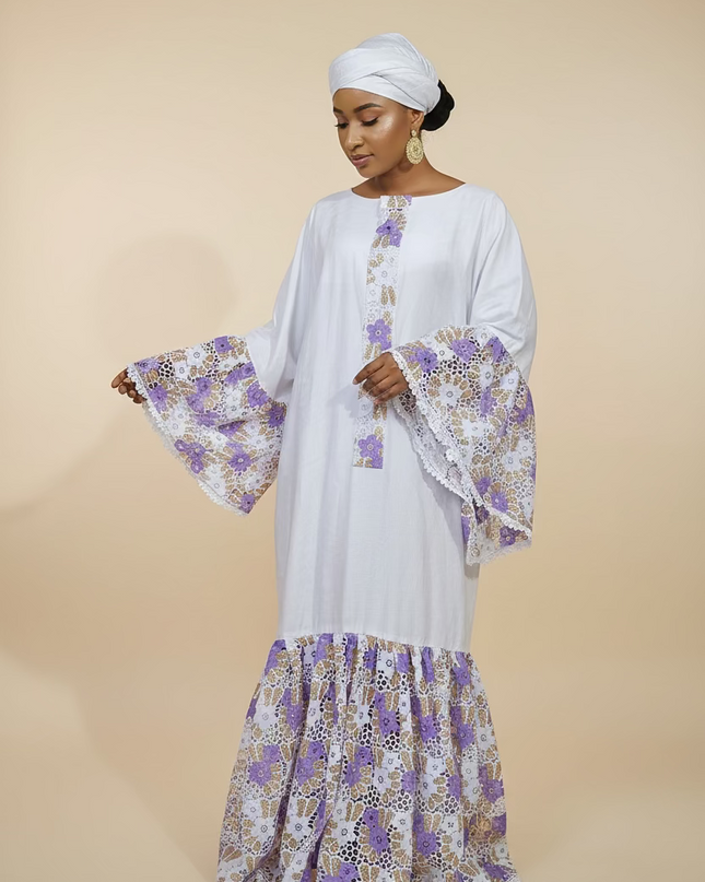 Kaftan bazin dentelle fatim   - Mauve