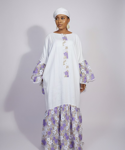Kaftan bazin dentelle fatim   - Mauve