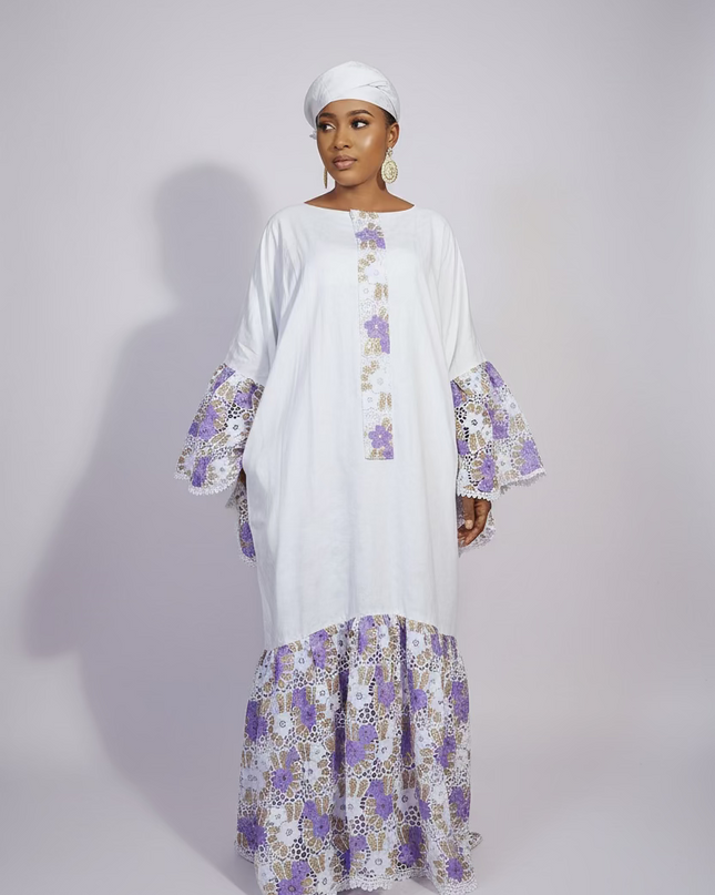 Kaftan bazin dentelle fatim   - Mauve