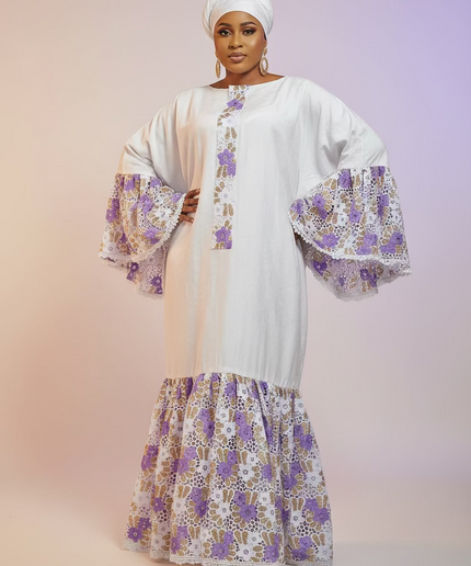 Kaftan bazin dentelle fatim   - Mauve