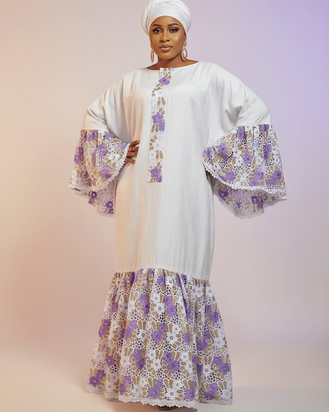 Kaftan bazin dentelle fatim   - Mauve