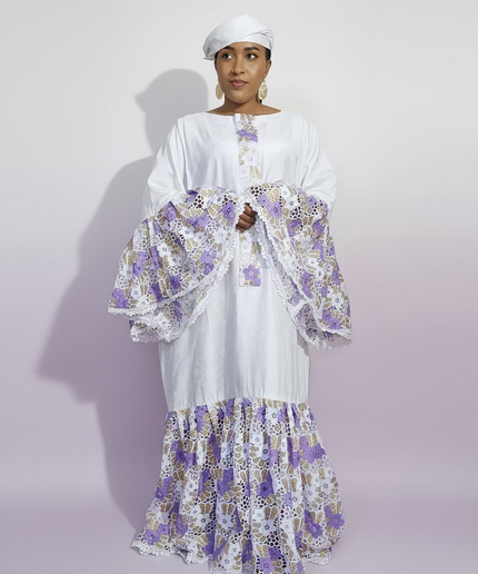 Kaftan bazin dentelle fatim   - Mauve