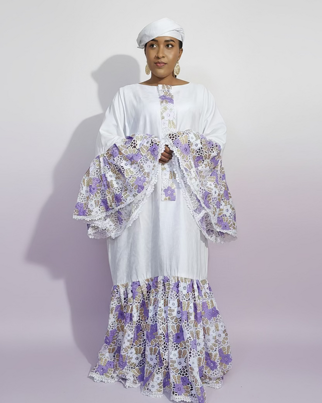 Kaftan bazin dentelle fatim   - Mauve