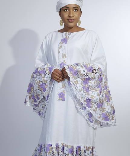 Kaftan bazin dentelle fatim   - Mauve
