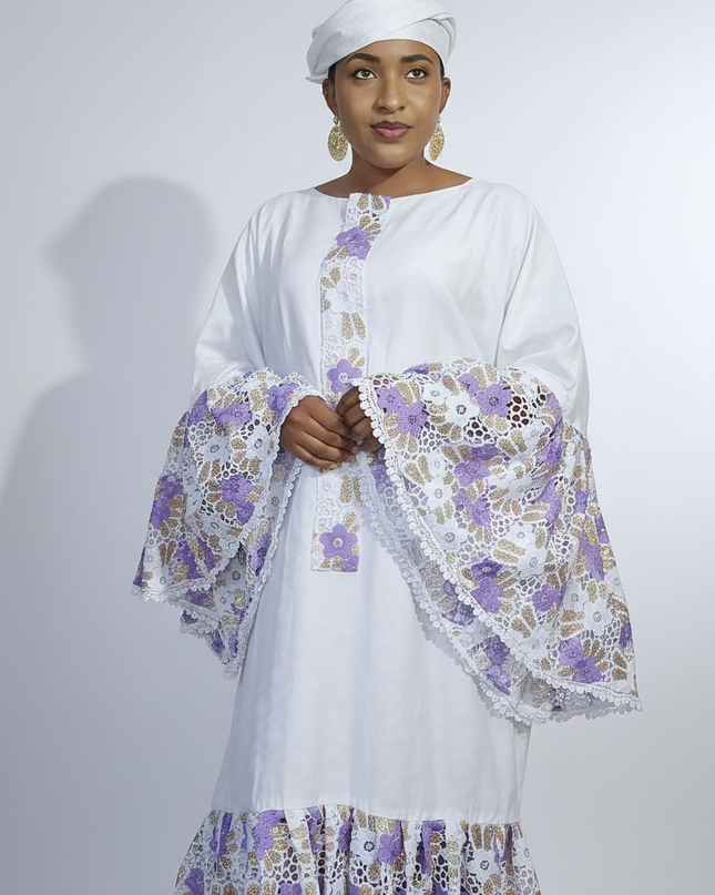 Kaftan bazin dentelle fatim   - Mauve