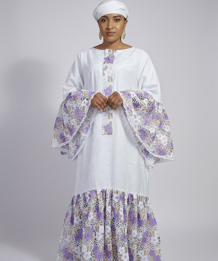 Kaftan bazin dentelle fatim   - Mauve
