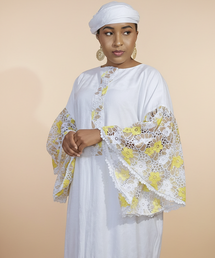 Kaftan bazin dentelle fatim   - Jaune