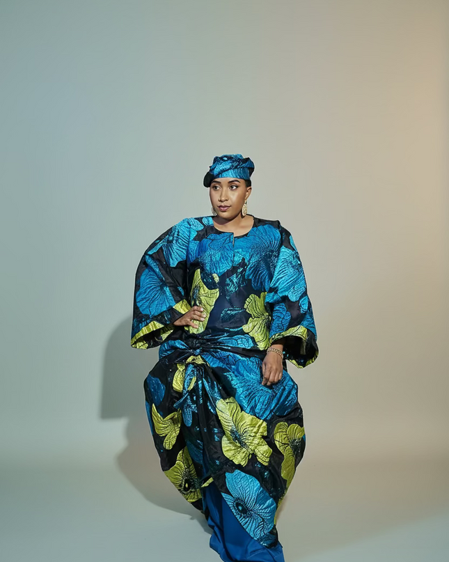 Ensemble brocart organza zuleyka   - Vert bleu