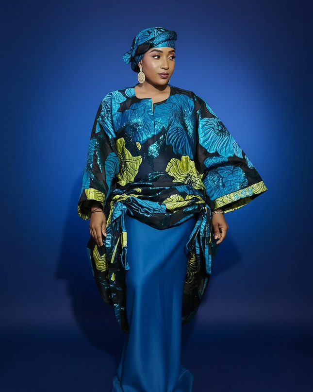 Ensemble brocart organza zuleyka   - Vert bleu