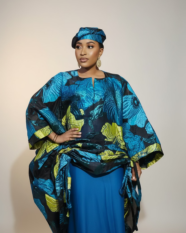 Ensemble brocart organza zuleyka   - Vert bleu
