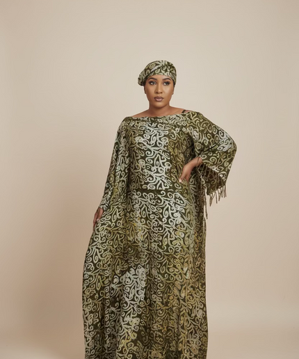 Boubou adire dempé perlé ibidun - Marron