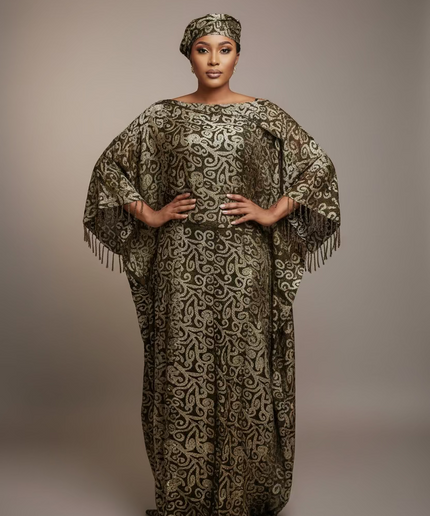 Boubou adire dempé perlé ibidun - Marron