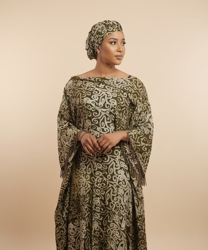 Boubou adire dempé perlé ibidun - Marron