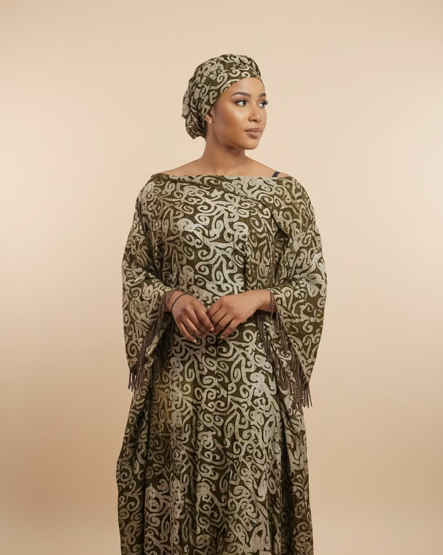 Boubou adire dempé perlé ibidun - Marron