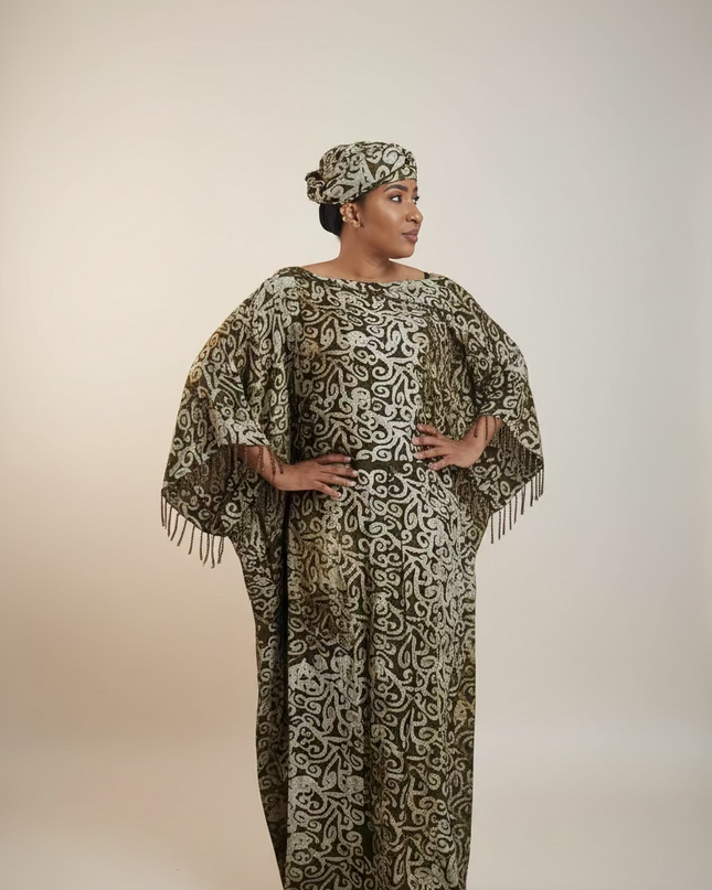 Boubou adire dempé perlé ibidun - Marron