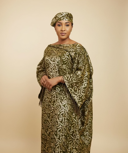 Boubou adire dempé perlé ibidun - Marron