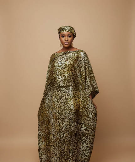 Boubou adire dempé perlé ibidun - Marron