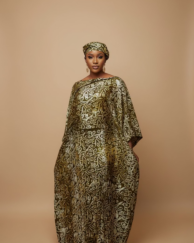 Boubou adire dempé perlé ibidun - Marron