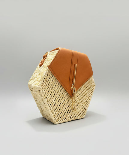Mini sac style osier hexagonal - Blanc