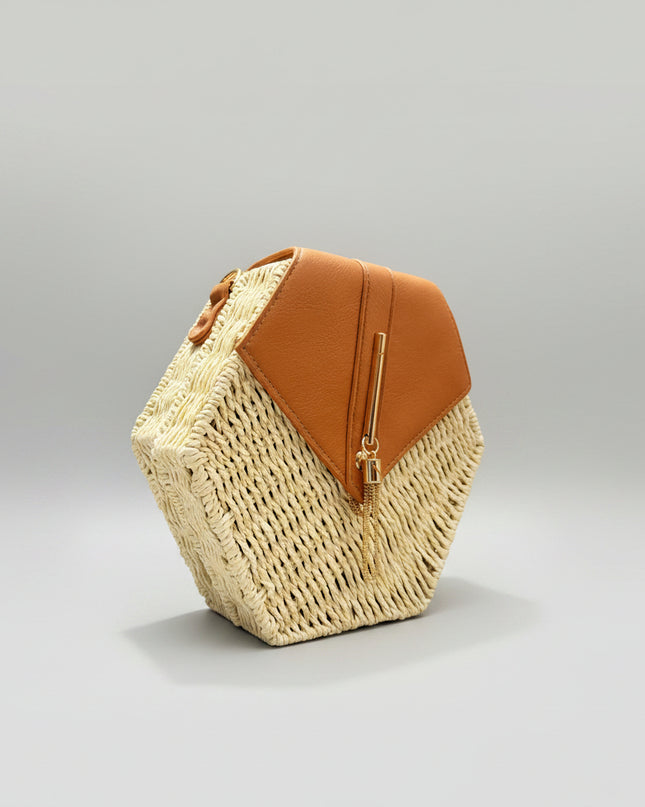 Mini sac style osier hexagonal - Blanc